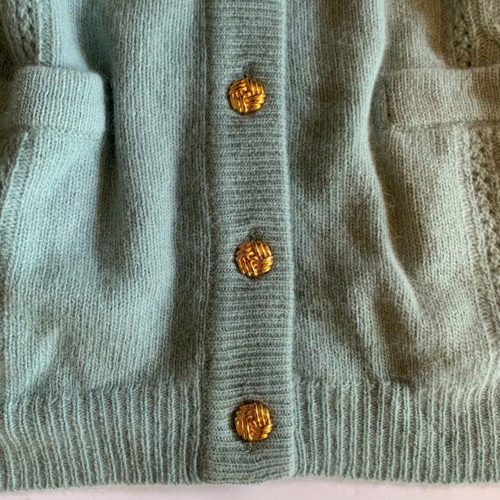 Talbots Lambswool‎ Angora Cardigan Seafoam Green Cable Knit Padded Shoulder - Picture 7 of 7